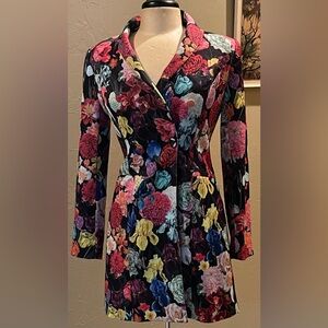 Alice + Olivia Black Pink Multi Print Latoya Floral Blazer Jacket Dress Size 4